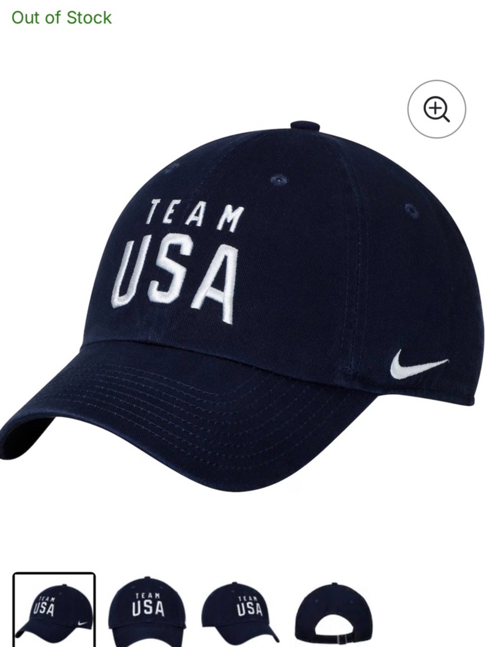 Nike Navy Team USA Embroidered Baseball Cap with White Swoosh